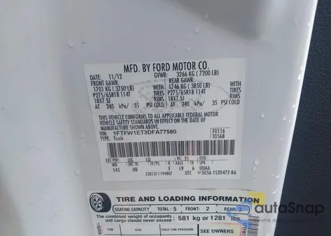 2013 Ford F-150 Lariat from USA, damaged, VIN 1FTFW1ET3DFA77580